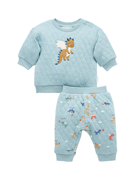 Purebaby Baby Quilted Dragon Print Tracksuit Set, Blue, Blue