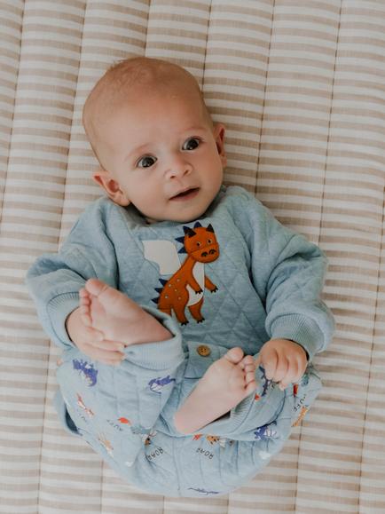 Purebaby Baby Quilted Dragon Print Tracksuit Set, Blue - view 2, Blue
