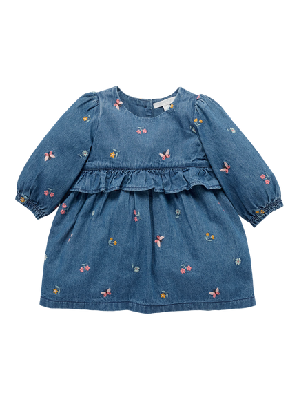 Purebaby Baby Embroidered Denim Dress, Multi, Multi