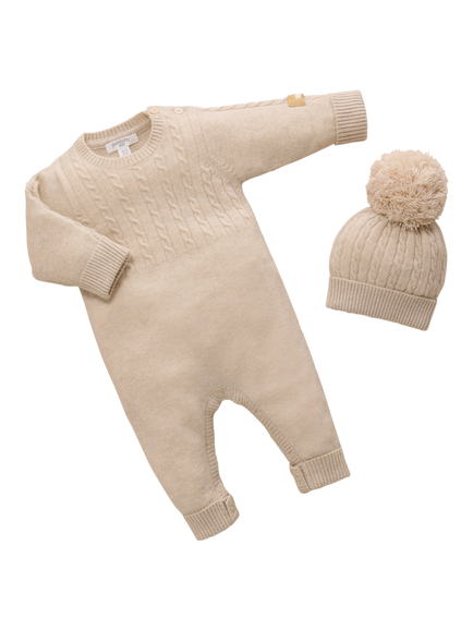 Purebaby Baby Pure Cashmere Sleepsuit, Camel - view 2, Camel