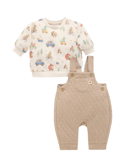 Purebaby Baby Wind Cheater Dunagrees and Jumper Set, Brown, Brown