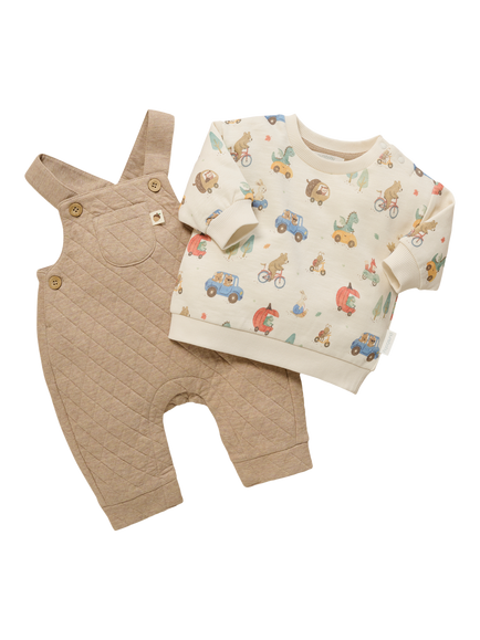 Purebaby Baby Wind Cheater Dunagrees and Jumper Set, Brown - view 2, Brown