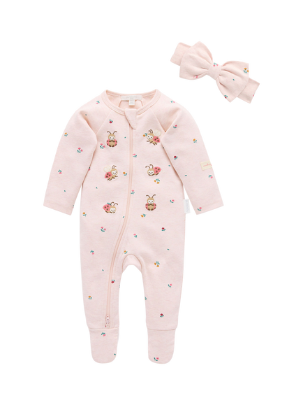 Purebaby Baby Thick Zip Growsuit Sleepsuit, Pink, Pink