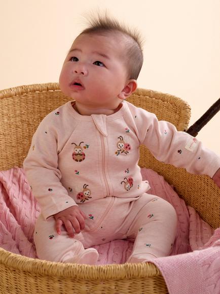 Purebaby Baby Thick Zip Growsuit Sleepsuit, Pink - view 2, Pink