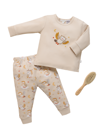 Purebaby Baby Long Sleeve Owl Print Pyjama Set, Multi - view 2, Multi