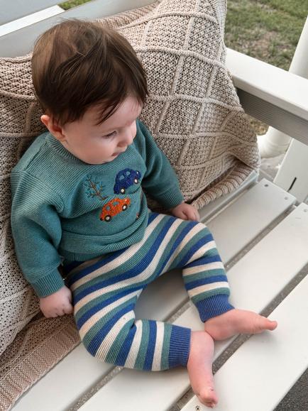 Purebaby Baby Cotton-Wool Stripe Knit Leggings, Multi - view 2, Multi