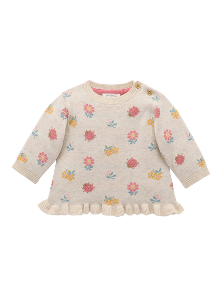 Purebaby Baby Cotton-Wool Ladybird Button Neck Jumper, Multi, Multi
