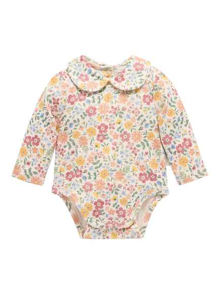 Purebaby Baby Wild Flower Collar Bodysuit, Multi, Multi