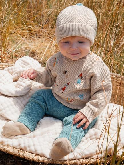 Purebaby Baby Acorn Beanie Hat, Oatmeal - view 2, Oatmeal