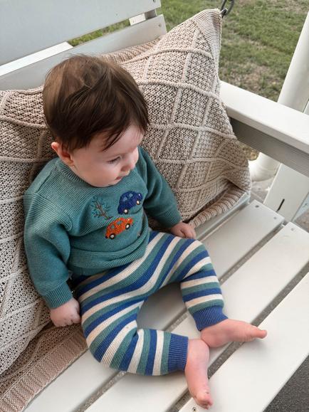 Purebaby Baby Cotton-Wool Car Embroidered Button Neck Jumper, Multi - view 2, Multi