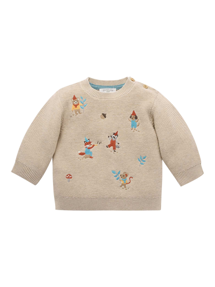 Purebaby Baby Woodland Embroidered Jumper, Oat, Oat