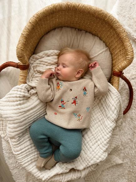 Purebaby Baby Woodland Embroidered Jumper, Oat - view 2, Oat
