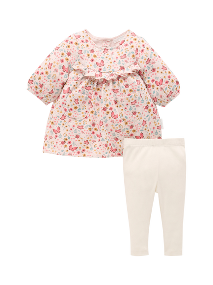 Purebaby Baby Cosy Dress and Leggings Set, Butterfly Print, Butterfly Print