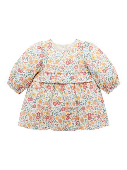 Purebaby Baby Long Sleeve Wild Flower Dress, Multi, Multi