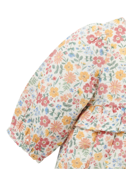 Purebaby Baby Long Sleeve Wild Flower Dress, Multi - view 2, Multi