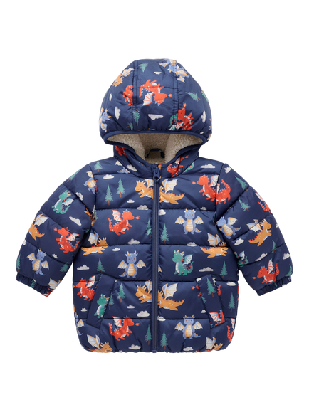 Purebaby Baby Showerproof Dragon Print Padded Jacket, Multi, Multi