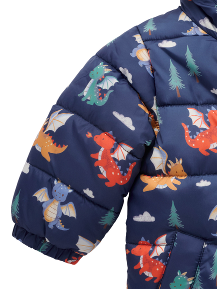 Purebaby Baby Showerproof Dragon Print Padded Jacket, Multi - view 2, Multi