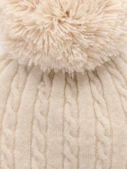 Purebaby Baby Pure Cashmere Cable Knit Beanie Hat, Camel - view 2, Camel
