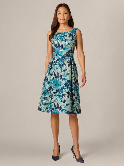 Adrianna Papell Petite Metallic Jacquard Dress, Blue/Multi, Blue Multi