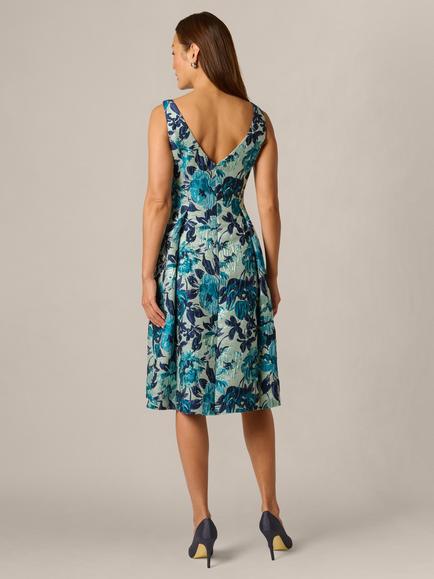 Adrianna Papell Petite Metallic Jacquard Dress, Blue/Multi - view 2, Blue Multi
