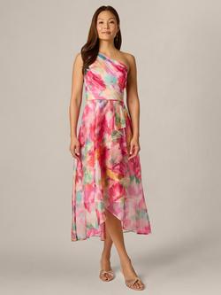 Adrianna Papell Petite Watercolour Print High Low Dress, Ivory/Multi, Ivory/Multi