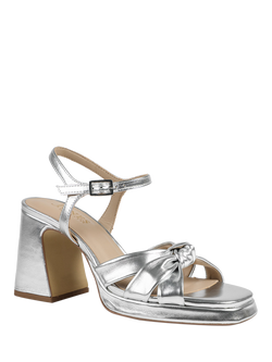 Jones Bootmaker Gloriana Leather Block Heel Sandals, Silver - view 2, Silver