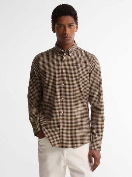 Barbour Finkle Button Down Check Cotton Shirt, Dark Sand, Dark Sand