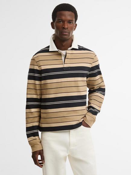 Barbour Frith Stripe Cotton Rugby Shirt, Stone, Stone
