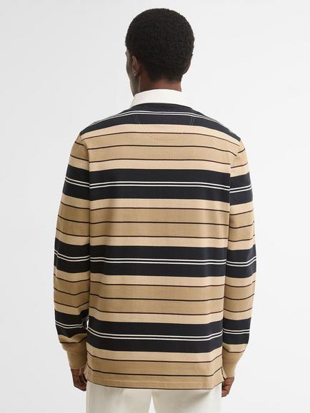 Barbour Frith Stripe Cotton Rugby Shirt, Stone - view 2, Stone