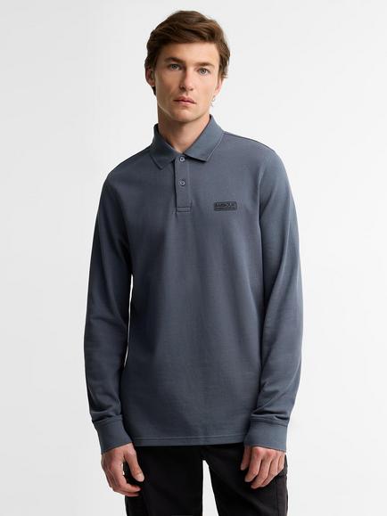 Barbour International Long Sleeve Cotton Piqué Polo Shirt, Washed Charcoal, Washed Charcoal
