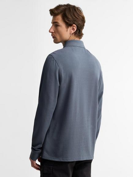 Barbour International Long Sleeve Cotton Piqué Polo Shirt, Washed Charcoal - view 2, Washed Charcoal
