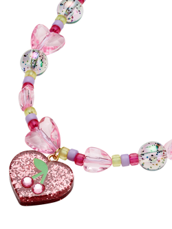 Stych Kids' Beaded Heart Necklace and Bracelet Set, Pink - view 2, Pink