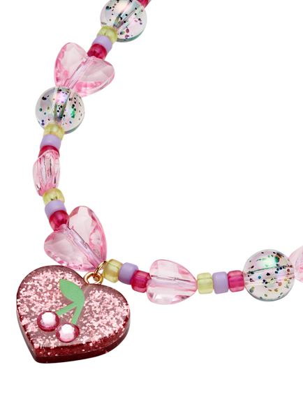 Stych Kids' Beaded Heart Necklace and Bracelet Set, Pink - view 2, Pink