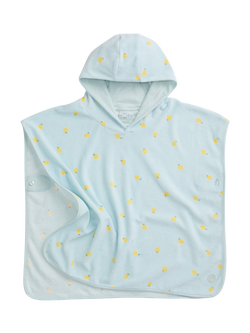MORI Kids' Lemons Terry Towelling Hooded Poncho, Blue/Multi, Blue/Multi