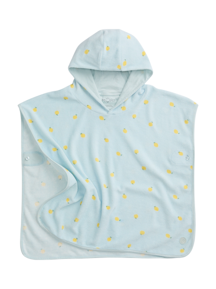 MORI Kids' Lemons Terry Towelling Hooded Poncho, Blue/Multi, Blue/Multi