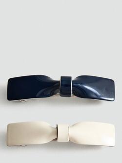 Mango Bow Hair Clips, Pack of 2, Navy/Multi, Navy/Multi