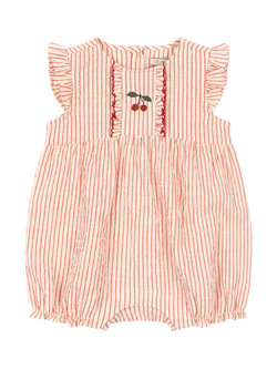 Konges Sløjd Baby Ellie Striped Embroidered Frill Short Romper, Armour, Amour