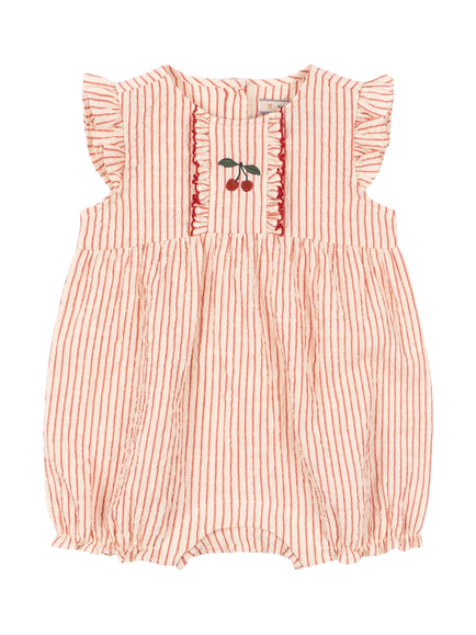 Konges Sløjd Baby Ellie Striped Embroidered Frill Short Romper, Armour, Amour