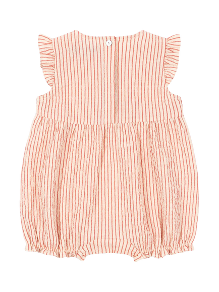 Konges Sløjd Baby Ellie Striped Embroidered Frill Short Romper, Armour - view 2, Amour