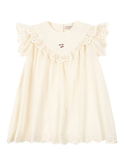 Konges Sløjd Kids' Posey Short Sleeve Broderie Dress, Antique White, Antique White