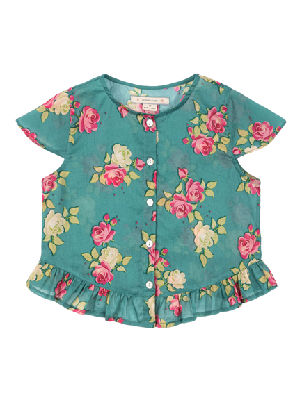 Konges Sløjd Kids' Viola Cotton Frill Top, Midori, Midori