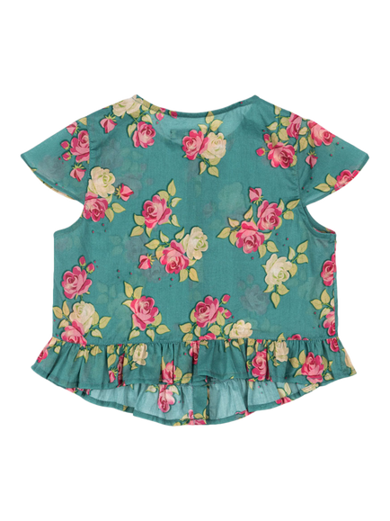 Konges Sløjd Kids' Viola Cotton Frill Top, Midori - view 2, Midori