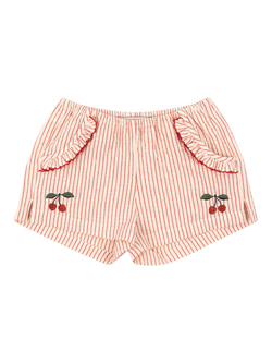 Konges Sløjd Kids' Ellie Striped Embroidered Cherry Frill Shorts, Armour, Amour
