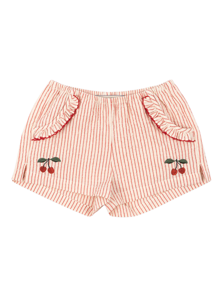 Konges Sløjd Kids' Ellie Striped Embroidered Cherry Frill Shorts, Armour, Amour