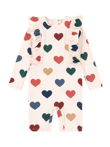 Konges Sløjd Kids' Manuca Heart Print Onesie Swimsuit, Multi, Multi