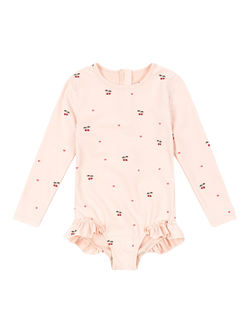Konges Sløjd Kids' Merle Cherry Print Swimsuit, Pink/Multi, Pink/Multi