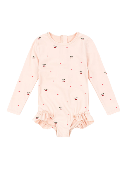 Konges Sløjd Kids' Merle Cherry Print Swimsuit, Pink/Multi, Pink/Multi