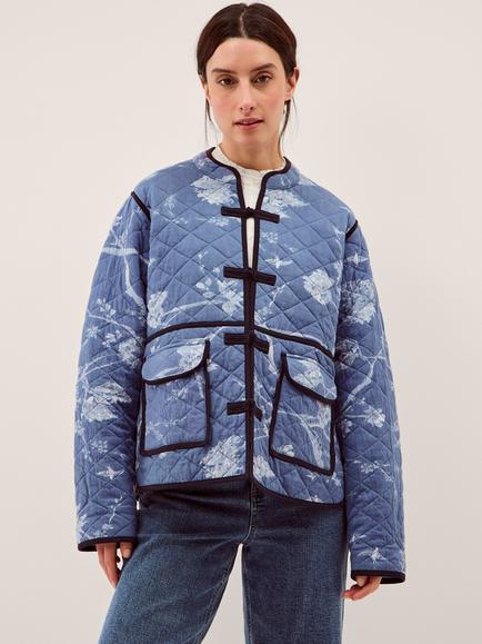 Monsoon Jayda Quilted Jacket, Blue, Blue
