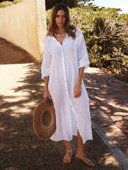 NRBY Scarlett Pure Linen Tie Waist Maxi Dress, White - view 2, White