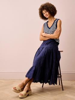 Brora Cotton Broderie Anglaise Skirt, Navy, Navy